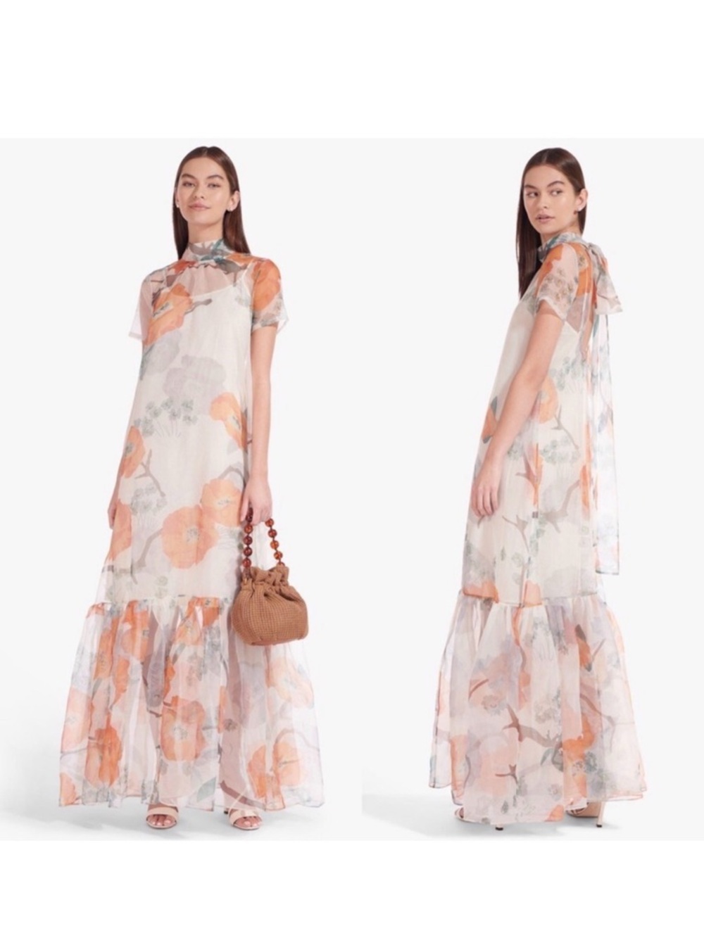 New with tags STAUD Calluna Poppy Floral sheer organza tie back maxi gown Dress - Picture 13 of 15
